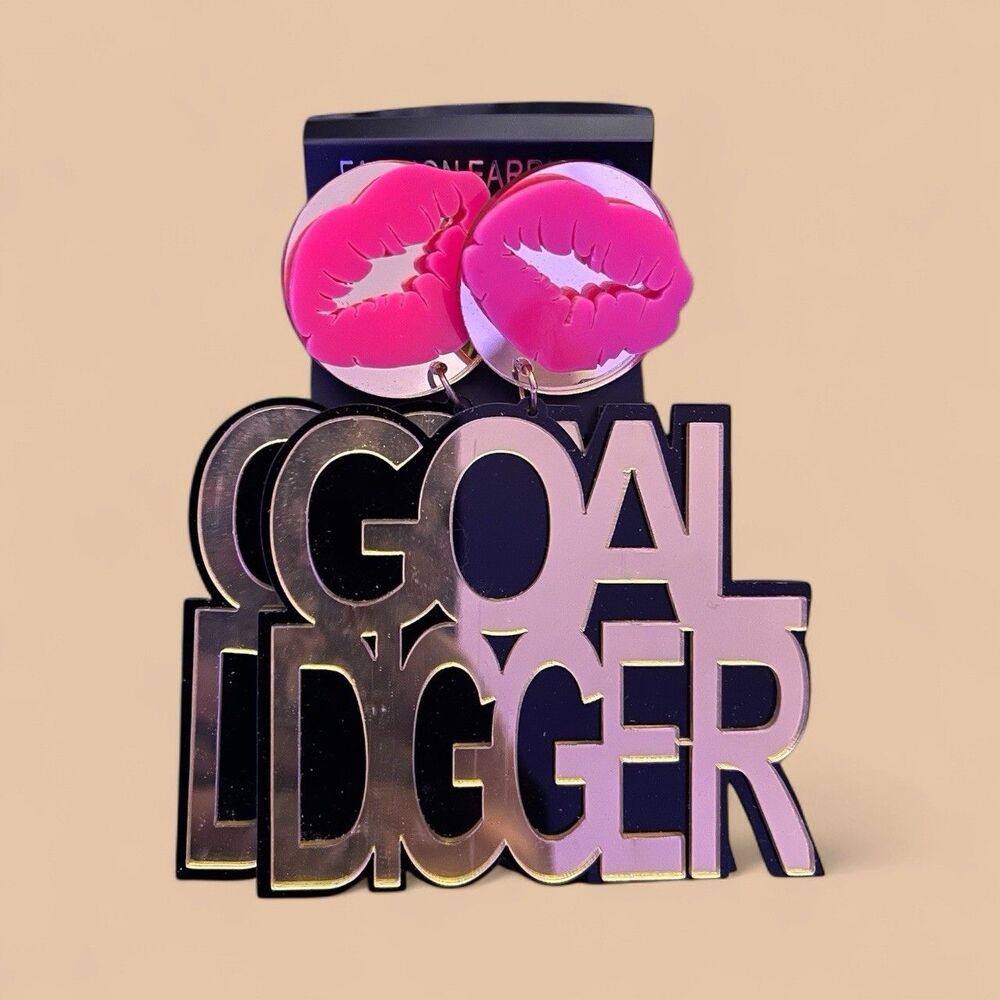 Fashion Earrings Hot Pink Gold Mirror Oversized